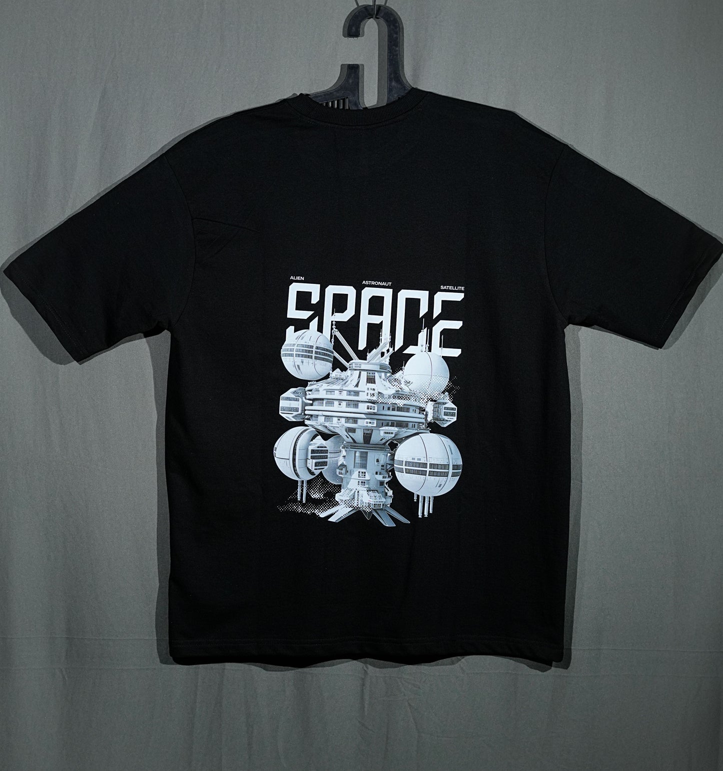 Cosmic Frontier - Space Station Odyssey Black Oversized Tee