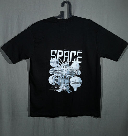 Cosmic Frontier - Space Station Odyssey Black Oversized Tee