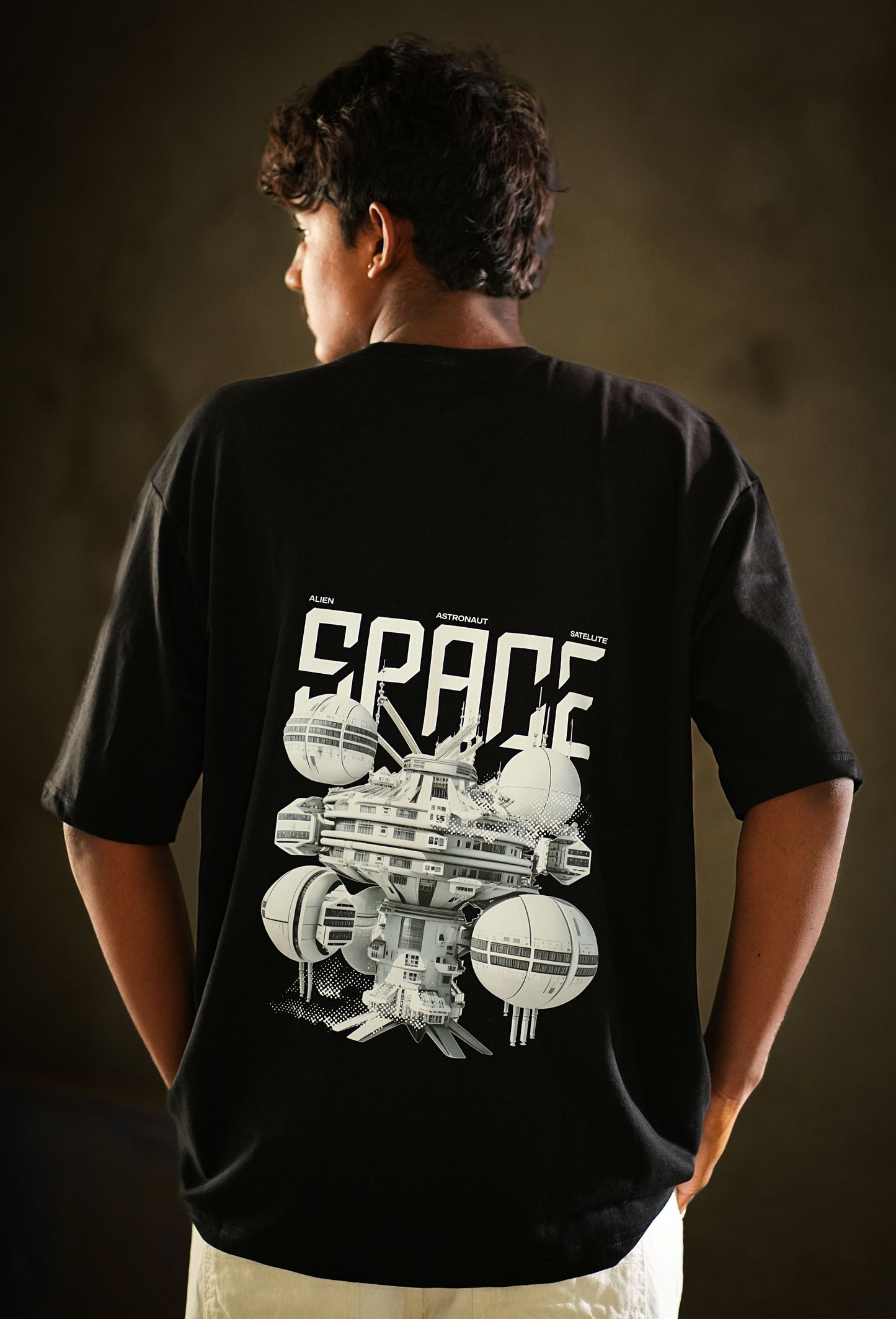 Cosmic Frontier - Space Station Odyssey Black Oversized Tee