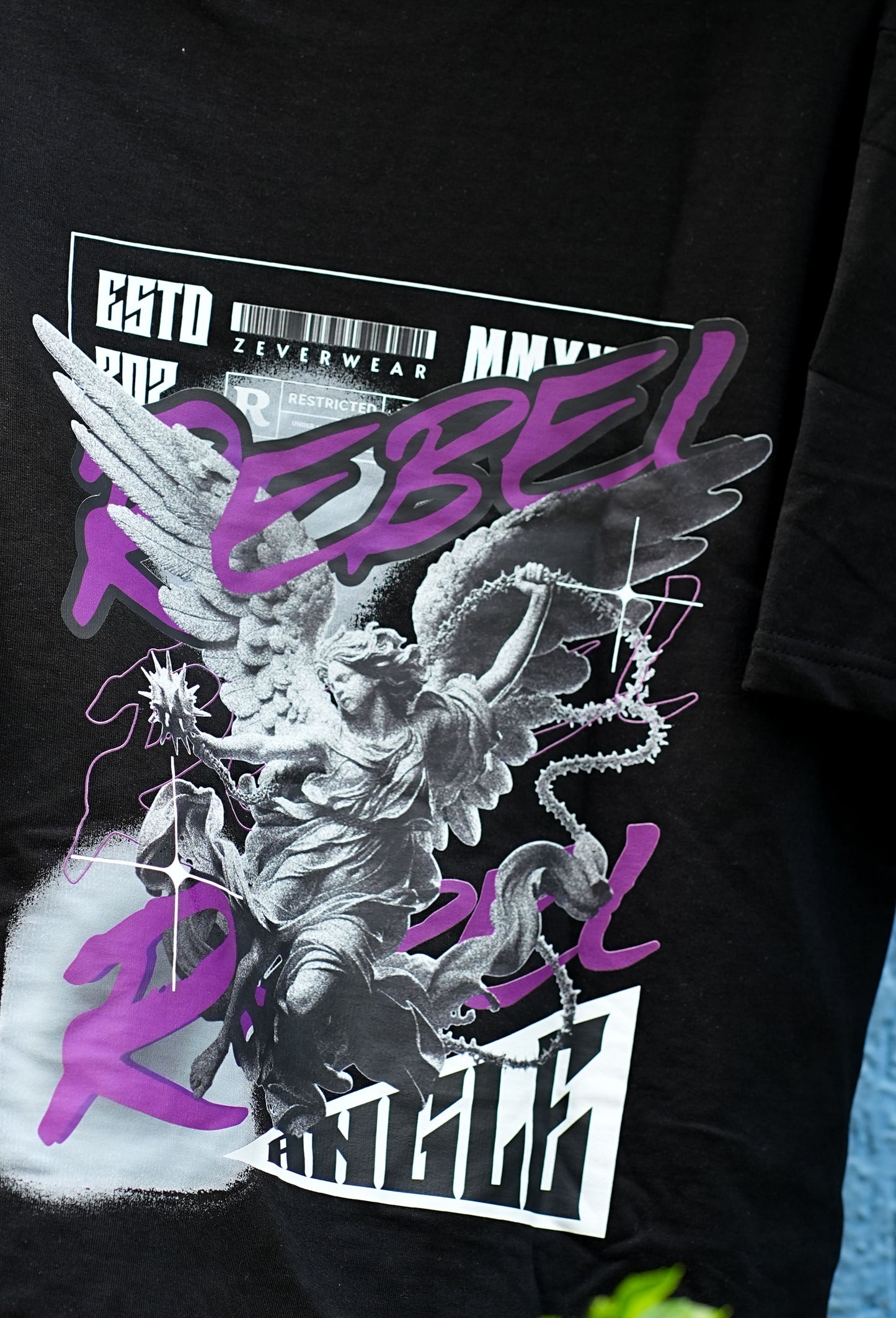 Heaven’s Rebel - Archangel Graphic Street Black Oversized Tee