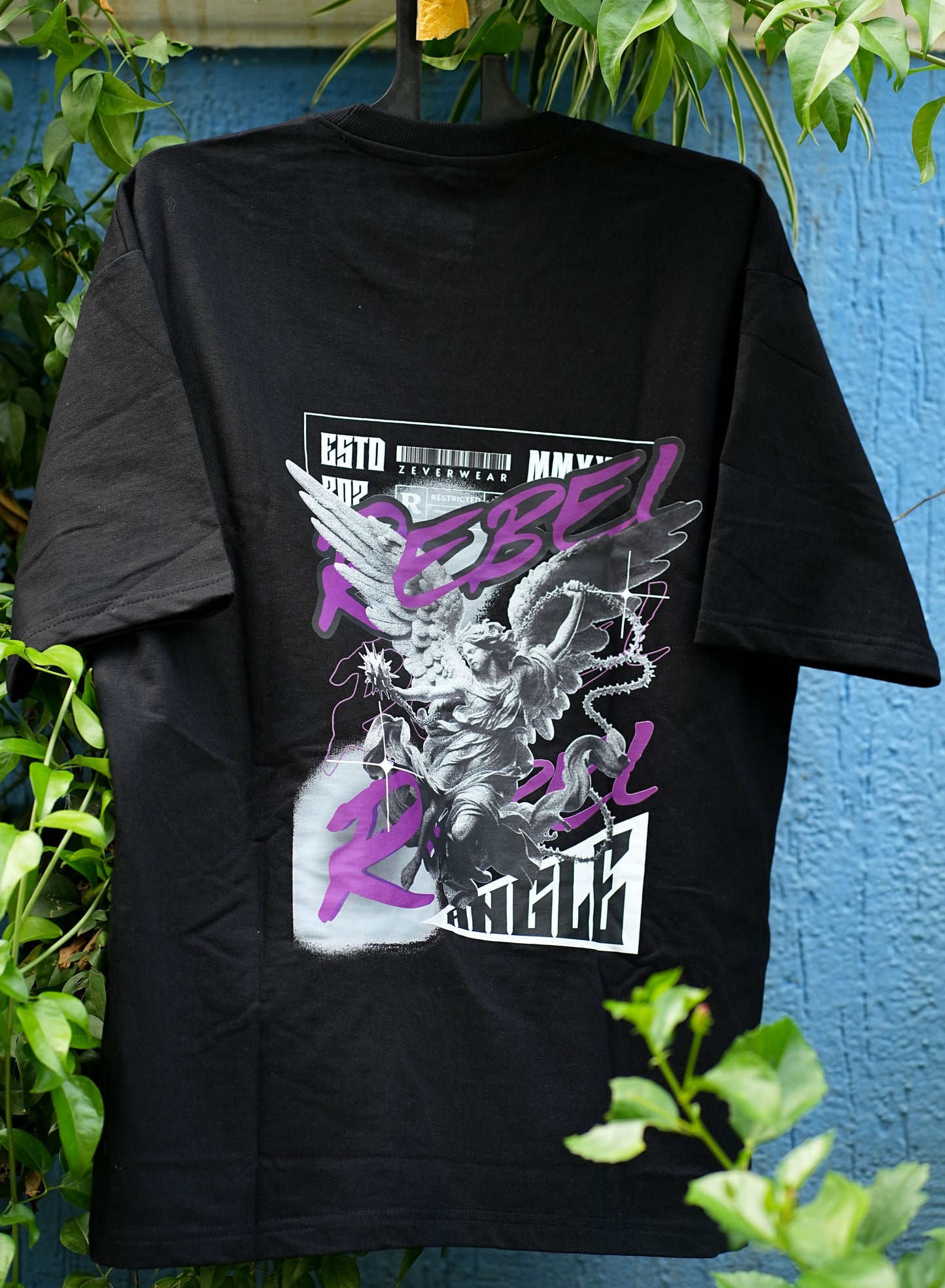 Heaven’s Rebel - Archangel Graphic Street Black Oversized Tee