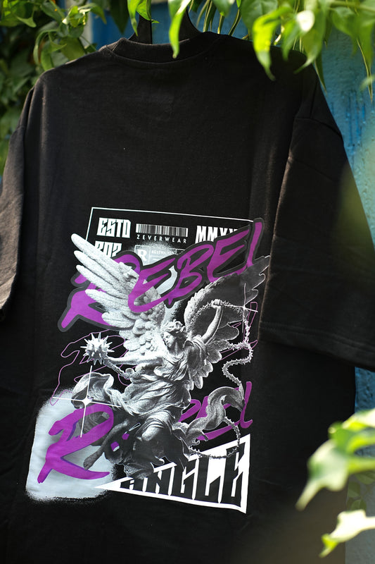 Heaven’s Rebel - Archangel Graphic Street Black Oversized Tee