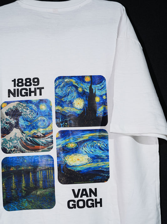 Starry Dreams - Van Gogh 1889 Art White Oversized Tee