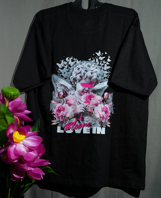 Eros Bloom - Greek Love Child Art Black Oversized Tee