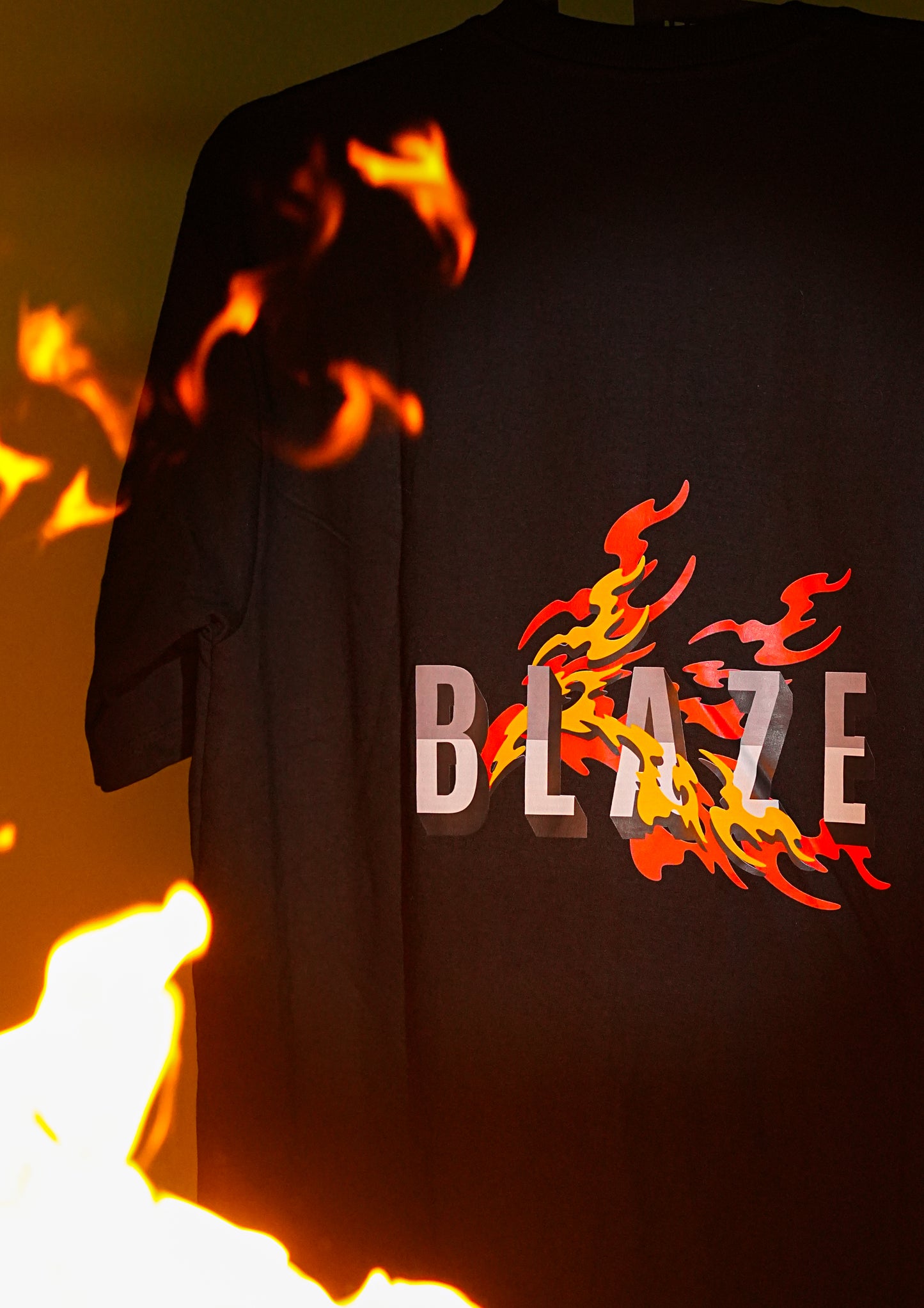 Street Inferno - Flame Graphic Black Oversized Tee
