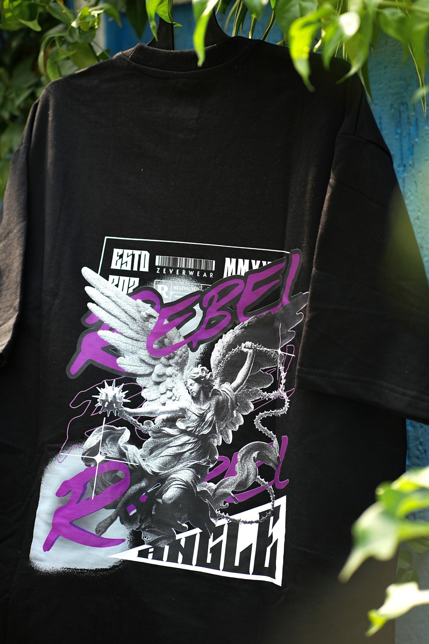 Heaven’s Rebel - Archangel Graphic Street Black Oversized Tee